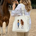 Borsa tote personalizzata in velluto a coste, capiente con nome e tema equestre - Regalo di compleanno per amanti di cavalli