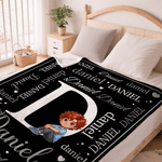 Personalised Sitting Cartoon Character Photo Multicolour Soft Throw Blanket with Name Home Decor Birthday Gift for Kids Family Friends