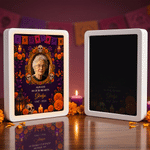 Personlig «Sugar Skull Marigold» LED-speilfotoramme med navn og bilde – minnegave til «De dødes dag» ved tap av en kjær