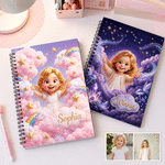 Personalised 3D-Effect Artwork Fantasy Angel Kid Photo A5 Spiral Journal Notebook with Name Daily Use Back to School Birthday Gift for Kids Students
