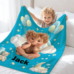 Personalized 3D-Effect Artwork Cartoon Character Photo Soft Throw Blanket with Name Home Decor Baby Shower Birthday Gift for Kids Family Friends