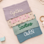 Personalised Soft Cotton Linen Hanging Storage Bag with Knit Name Car Seat Organiser & Cot Nursery Storage Decor Baby Shower Gift for Kids