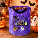 Personalized Cute Spooky Design LED Light Bucket Bag with Name Trick or Treat Halloween Party Gift for Kids
