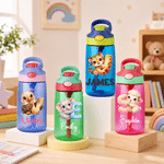 Personalised Cute Animal Initial 16 oz Food-Grade Kid Water Bottle with Name Back to School Birthday Gift for Kids