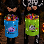 Spersonalizowana torba z motywem halloweenowym w kształcie pierożka, z lampką LED – prezent dla dzieci na Halloween z okazji zabawy „Cukierek albo psikus”