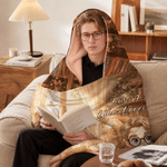 Personalized Retro Art Q-Version Character Soft Hooded Blanket with Name and Photo Home Decor Birthday Christmas Gift for Book Lovers Students