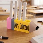 Personalised 3D-Printed Apple Pencil Shape Magnetic Dry Erase Marker Pen Holder with Name Classroom Decor Back to School Gift for Teachers