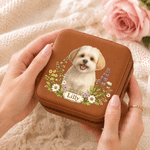 Personalised Watercolor Style Pet Photo PU Leather Jewellery Box with Name Portable Travel Accessories Birthday Gift for Pet Lover