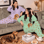 Personalised Pet Photo Fun Soft Long-Sleeve Lounge Pyjama Set with Name Home Wear Birthday Gift for Pet Owners Kids Family