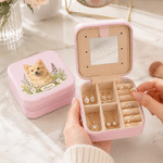 Personalised Watercolor Style Pet Photo PU Leather Jewellery Box with Name Portable Travel Accessories Birthday Gift for Pet Lover