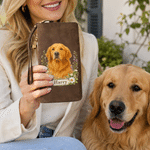 Personalised Watercolor Pet Photo Floral PU Leather Wristlet Purse with Name and Card Holder Daily Use Birthday Anniversary Gift for Women Pet Lovers