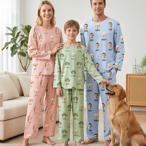 Personalised Multicolour 1-4 Pet Family Photos Family Pyjama Set with Name Daily Wear Birthday Anniversary Christmas Gift for Men Women Kids Pet Lovers