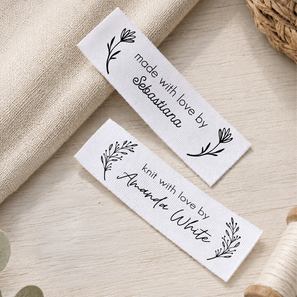 Personalized Botanical Pattern 100% Cotton Sewing Labels Set of 50 with Text Clothing Handmade Item Birthday Gift for Knitting DIY Craft Lovers