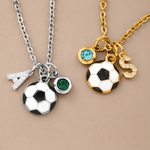Personalized Dainty Soccer Initial Necklace with Birthstone Game Day Sport Party Gift for Soccer Player Lover