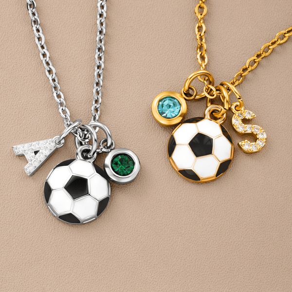 Personalized Dainty Soccer Initial Necklace with Birthstone Game Day Sport Party Gift for Soccer Player Lover