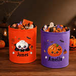 Spersonalizowana torba z motywem halloweenowym w kształcie pierożka, z lampką LED – prezent dla dzieci na Halloween z okazji zabawy „Cukierek albo psikus”