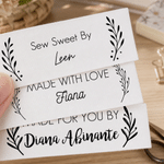 Personalized Botanical Pattern 100% Cotton Sewing Labels Set of 50 with Text Clothing Handmade Item Birthday Gift for Knitting DIY Craft Lovers