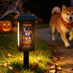 Personalised Stained Glass Pumpkin Moon Pet Photo Solar Garden Light with Name Garden Decor Halloween Gift for Pet Owner