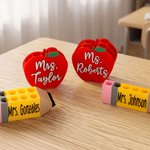 Personalised 3D-Printed Apple Pencil Shape Magnetic Dry Erase Marker Pen Holder with Name Classroom Decor Back to School Gift for Teachers