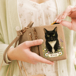 Personalised Watercolor Pet Photo Floral PU Leather Wristlet Purse with Name and Card Holder Daily Use Birthday Anniversary Gift for Women Pet Lovers