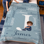Personalised Sitting Cartoon Character Photo Multicolour Soft Throw Blanket with Name Home Decor Birthday Gift for Kids Family Friends