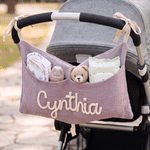 Personalised Soft Cotton Linen Hanging Storage Bag with Knit Name Car Seat Organiser & Cot Nursery Storage Decor Baby Shower Gift for Kids