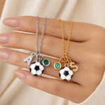 Personalized Dainty Soccer Initial Necklace with Birthstone Game Day Sport Party Gift for Soccer Player Lover