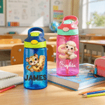 Personalised Cute Animal Initial 16 oz Food-Grade Kid Water Bottle with Name Back to School Birthday Gift for Kids