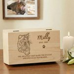 Personalized Engraved Pet Portrait Wooden Memory Storage Box with Name Text and Year Loss of Pet Memorial Gift for Pet Owner Lover