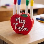 Personalised 3D-Printed Apple Pencil Shape Magnetic Dry Erase Marker Pen Holder with Name Classroom Decor Back to School Gift for Teachers