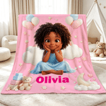 Personalized 3D-Effect Artwork Cartoon Character Photo Soft Throw Blanket with Name Home Decor Baby Shower Birthday Gift for Kids Family Friends