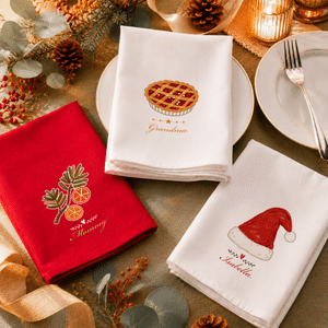 Personalized Christmas Theme Pattern 100% Cotton Reusable Table Napkin with Name Table Decor Christmas Birthday Gift for Family