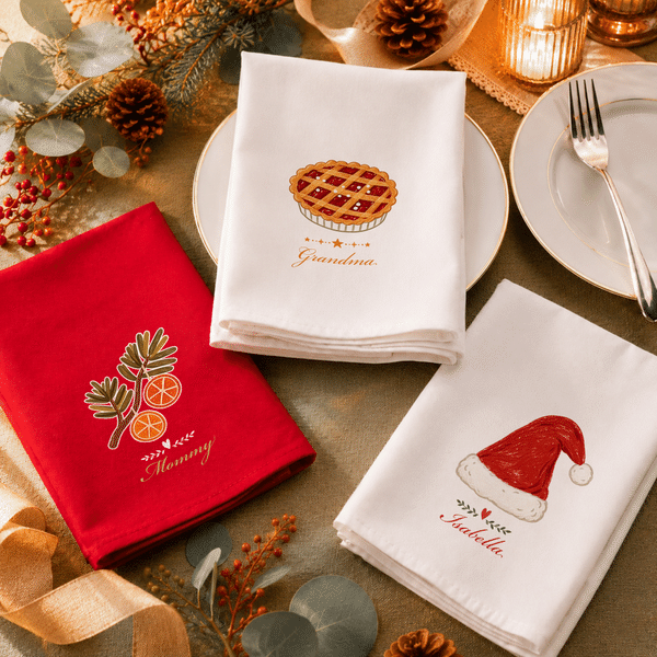 Personalized Christmas Theme Pattern 100% Cotton Reusable Table Napkin with Name Table Decor Christmas Birthday Gift for Family