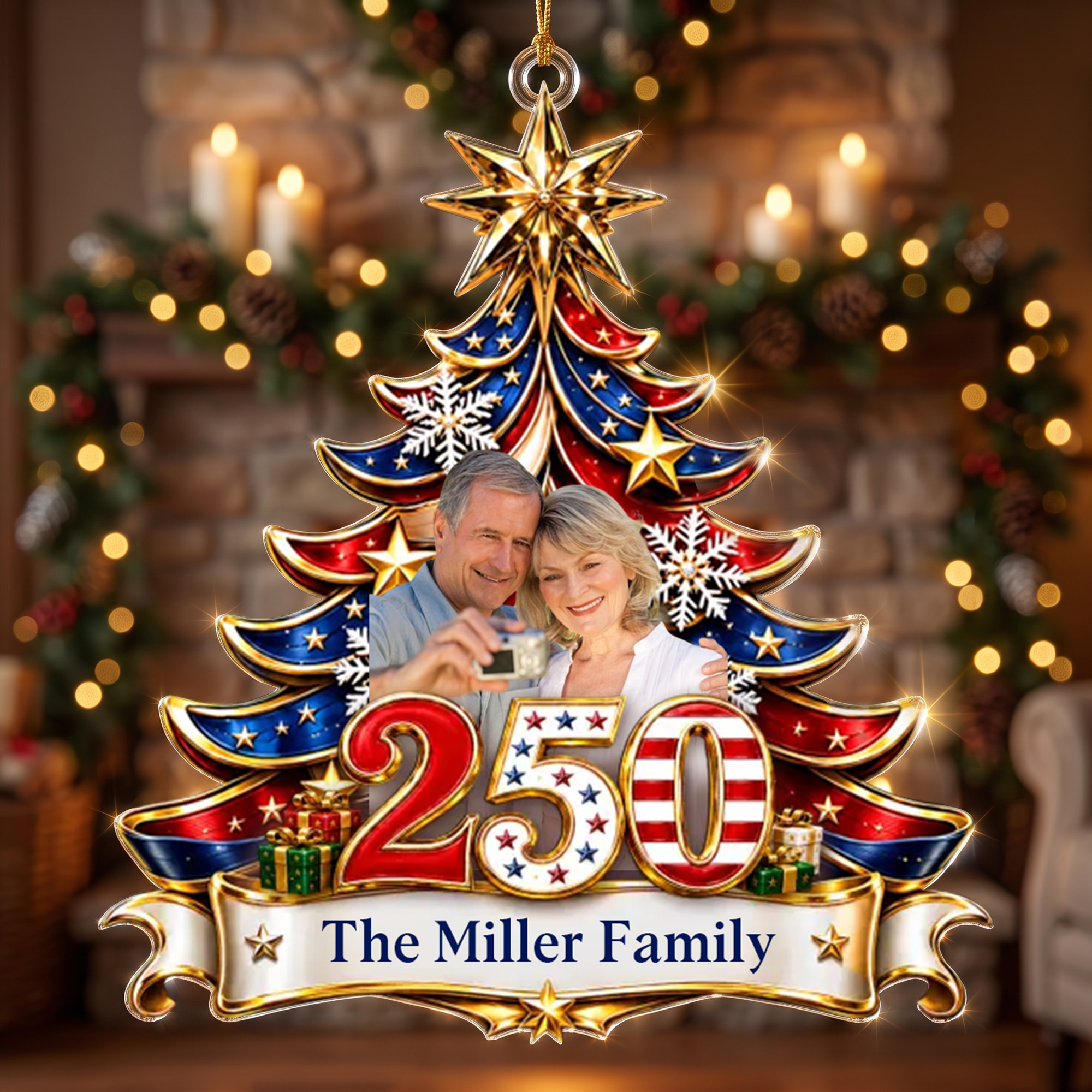 Personalised Family Photo Acrylic Christmas Tree Ornament with Name Hanging Decoration Christmas Gift for Couples Families Friends