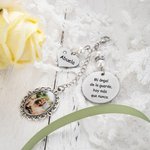 Colgante para ramo de novia personalizado de encaje con foto ovalada y colgante de corazón grabado regalo conmemorativo de boda para novias