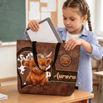 Personalized Cute Cartoon Highland Cow Large Capacity Tote Bag with Name Birthday Gift for Highland Cow Lovers Friends