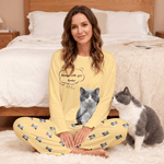 Personalised Pet Photo Fun Soft Long-Sleeve Lounge Pyjama Set with Name Home Wear Birthday Gift for Pet Owners Kids Family