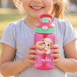 Personalised Cute Animal Initial 16 oz Food-Grade Kid Water Bottle with Name Back to School Birthday Gift for Kids