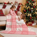Personalised Multicolour Checkered Background Soft Throw Blanket with Initial and Name Christmas Baptism Birthday Gift for Kids Family
