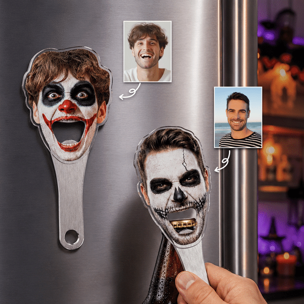 Personalised Halloween Makeup Face Photo Acrylic Bottle Opener with Magnet Fridge Decor Bar Party Wine Accessory Birthday Gift for Friends Bar Owners