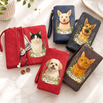 Personalised Watercolor Pet Photo Floral PU Leather Wristlet Purse with Name and Card Holder Daily Use Birthday Anniversary Gift for Women Pet Lovers