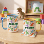 Personalised Colourful 3D-Effect Artwork Dinosaur 11 oz 15 oz Ceramic Mug with Name Birthday Gift for Dinosaur Lover Kid