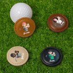 Personalised 3D-Effect Artwork Cartoon Character PU Leather Magnetic Golf Ball Marker with Name Birthday Game Day Gift for Golf Lovers Players