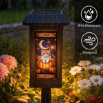Personalised Stained Glass Pumpkin Moon Pet Photo Solar Garden Light with Name Garden Decor Halloween Gift for Pet Owner