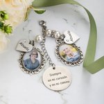 Colgante para ramo de novia personalizado de encaje con foto ovalada y colgante de corazón grabado regalo conmemorativo de boda para novias