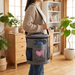 Personalised Retro Sewing Machine Oxford Cylindrical Large Yarn Storage Bag with Name Daily Use Birthday Gift for Crochet Lovers Women