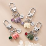 Personalized Cute Elephant Birthstone Keychain with Initial Charm and Card Travel Birthday Gift for Travelers Friends Elephant Lovers