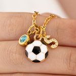 Personalized Dainty Soccer Initial Necklace with Birthstone Game Day Sport Party Gift for Soccer Player Lover