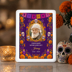 Personlig «Sugar Skull Marigold» LED-speilfotoramme med navn og bilde – minnegave til «De dødes dag» ved tap av en kjær