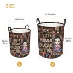 Personalized Cartoon Knitting Character Waterproof Laundry Storage Basket with Handle and Name Housewarming Birthday Gift for Knitting Sewing Lovers